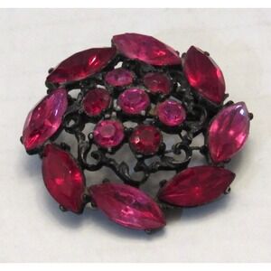 Marques Round Rhinestone Pin Brooch Whymsigoth Dark Fairy Mourning Pink Red